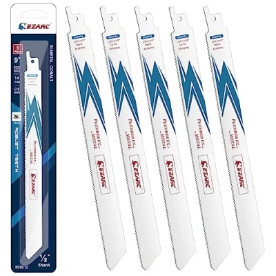 Image of EZARC Reciprocating Saw Blade Bi Metal Cobalt Sabre Blades for Cutting 225mm 14TPI R922PM (5 Pack)