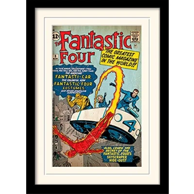 Image of Fantastic Four Cover Mounted &amp; Framed 30 x 40cm Print, MDF, Multi Colour, 42 32 2.4 cm