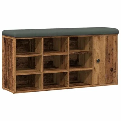 Image of vidaXL Shoe Bench with Cushion Engineered Wood 102x32x50 cm Old Finish Versatile Hallway Storage Seat Modern Style