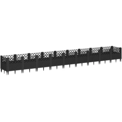 Image of vidaXL Garden Planter with Pegs Black 363.5x43.5x43.5 cm PP