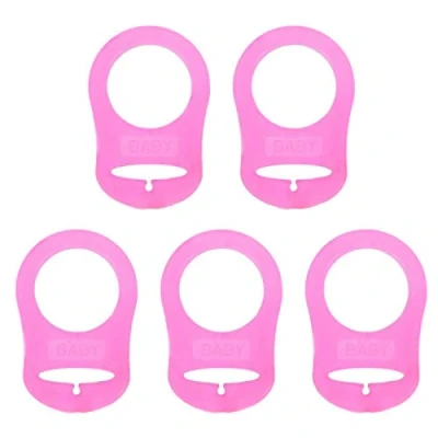 Image of LLLucky 5Pcs Silicone Baby Dummy Pacifier Holder Clip Adapter Ring Button Style for MAM Rings Hot Pink
