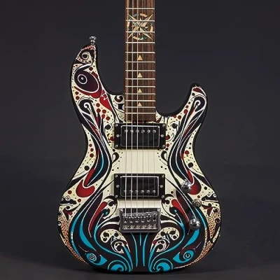 Image of Lindo Sahara Electric Guitar Abalone Sea Shell and Maple Wood Nautical Star 12th Fret Inlay Graphic Art Finish Composite Neck Designed in UK