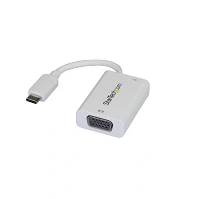 Image of StarTech.com USB C to VGA Adapter with Power Delivery 1080p Type Monitor Video Converter w/ Charging 60W PD Pass Through Thunderbolt 3 Compatible White (CDP2VGAUCPW)