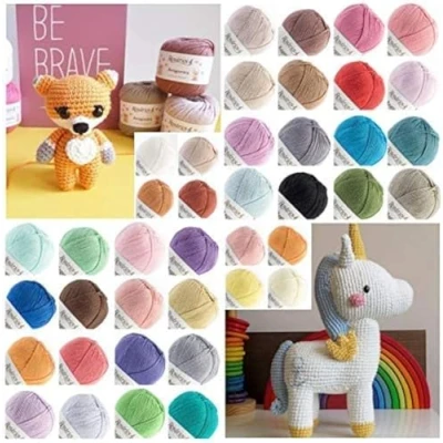 Image of Amigurumi Crochet Yarn 40 xMulticolor Packs 100% Cotton Assorted Colors x 20g Bundle 800g XL Pack (40 Multicolor Pack)