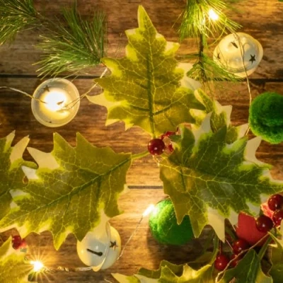 Image of The Christmas Workshop 73999 20 Micro LED Pom String Lights/Battery Operated Lights/Red, Green &amp; White Colours/Warm LEDs