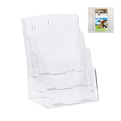 Image of Relaxdays Prospectus Holder A4 / DIN Long, 3 Tiers, Acrylic, Flyer Display, Table, Wall, HWD: 33x24.5x20cm, Transparent, Pack of 1