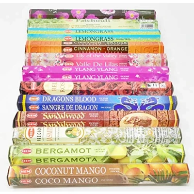 Image of Hem Incense Sticks 12 Assorted Fragrances with JRose Holder 20 per Box Aromatherapy, Meditation, Relaxation Total 240