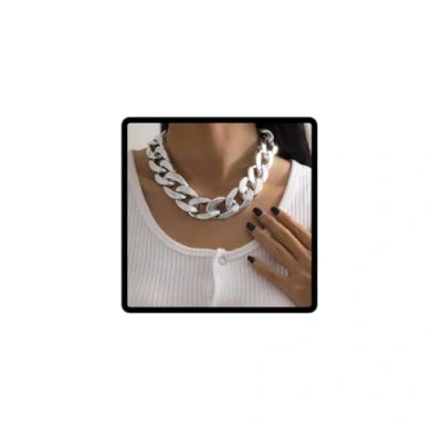 Image of Wedity Chunky Chain Necklace Punk Acrylic Choker Necklaces Cuban Link Statement for Women Girls (Silver)