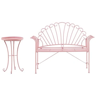 Image of Garden Furniture Set Pink Vintage Metal 1 Bench Table Cavinia
