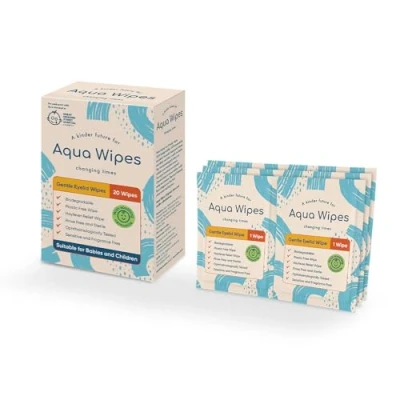 Image of Aqua Wipes Gentle Eyelid &amp; Lash Sterile Biodegradable with Soothing Camomile Unscented Suitable for Adults, Children and Babies including Newborns (20 Single use Wipes)
