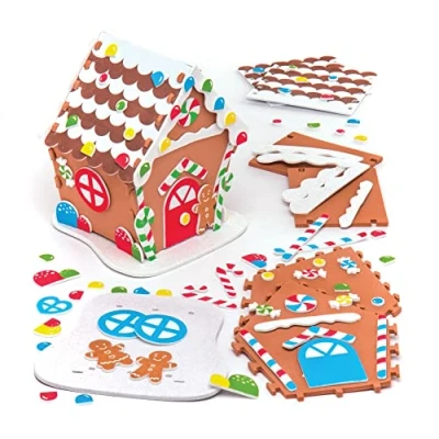 Image of Baker Ross AR698 Gingerbread Foam House Kits (Pack of 2) for Kids Christmas Crafts and Decorations, Assorted