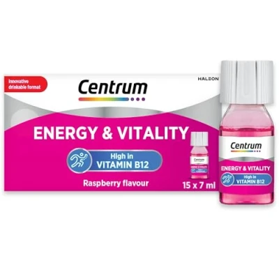 Image of Centrum Energy and Vitality Vitamin B12 Multivitamin Liquid Shot, Vegan Supplement, 15x7ml Bottles