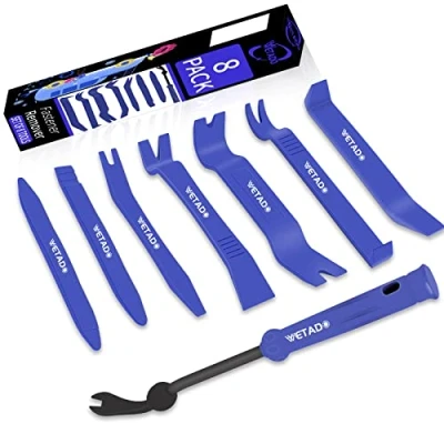 Image of Wetado Trim Removal Tool, Car Upholstery Repair Kit, Door Audio Panel Set, Fastener Terminal Remover Tool Adhesive Cable Clips Pry Kit Auto Clip Pliers 8PCS (Blue)