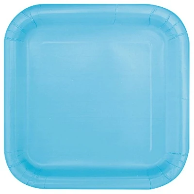 Image of Powder Blue Square Paper Dessert Plates (17cm) 16 Count Elegant &amp; Sturdy Party Tableware for Appetizers, Cakes and More