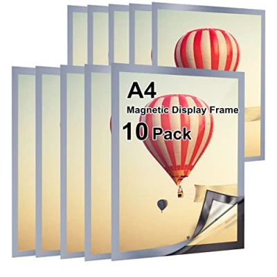 Image of A4 Magnetic Sign Holder, Gocoffun 10 Pack Self Adhesive Display Frame, Waterproof Clear for Home, School, Store, Notice,Pictrue Frame (silver)