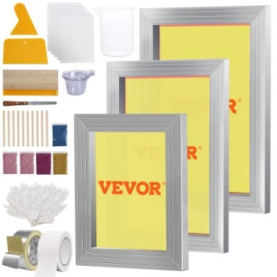 Image of VEVOR Screen Printing Kit, 3 Pieces Aluminum Silk Frames 6x10/8x12/10x14inch 110 Count Mesh, 5 Glitters and Squeegees Transparency Films for T Shirts DIY