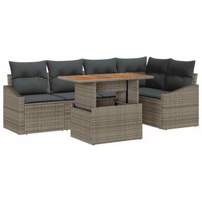 Image of vidaXL 6 Piece Garden Sofa Set with Cushions Grey Poly Rattan