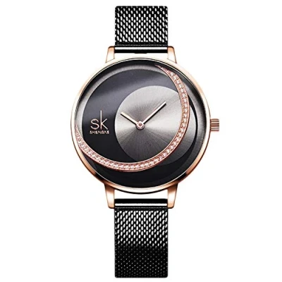 Image of RORIOS Fashion Women Watches Analogue Quartz Watch Minimalism Diamond Dial Mesh Strap Simple Ladies Wristwatches