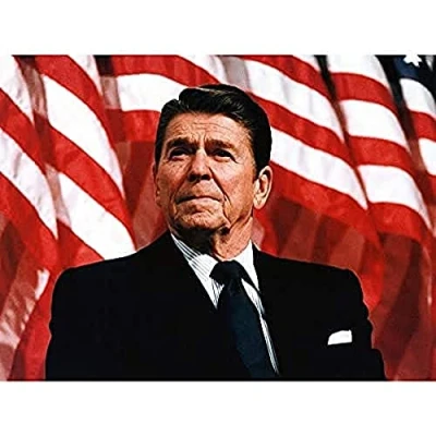 Image of President Ronald Reagan Before American Flag Photo Unframed Wall Art Print Poster Home Decor Premium