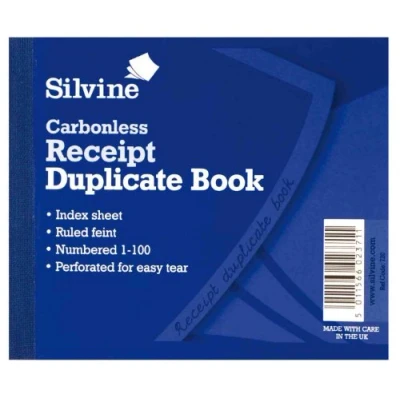 Image of PACK OF 12 Silvine Duplicate Receipt Book (720) Carbonless numbered 1 100 Pages 50 Sheets Per