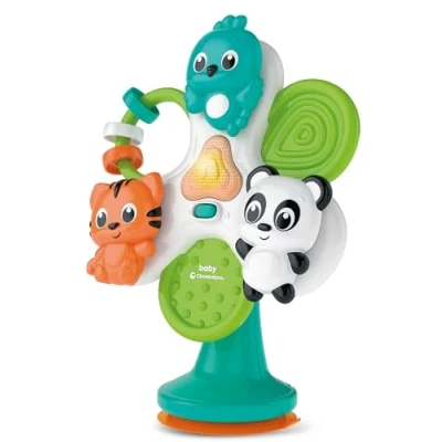 Image of Clementoni 17915 Round Wind Spinner with Animals, Early Childhood Play, Electronic, Interactive Lights and Sounds, 1 Year, High Chair Toy Suction Cup, Batteries Included, Multi Coloured