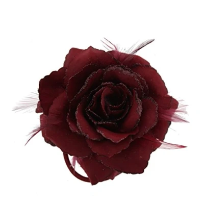 Image of Zac&#039;s Alter Ego Glitter Hair Rose with Feathers on Clip, Elastic &amp; Brooch Pin
