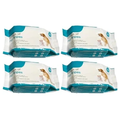 Image of ADEPTNA Pack of 200 All Purpose Antibacterial Pet Wipes Alcohol Free, Deodorizing, Wet &amp; Moist Cleaning for Dogs and Cats, Ideal Paws, Ears Daily Grooming