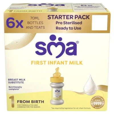 Image of SMA PRO First Infant Baby Milk Starter Pack, Ready to Drink, From Birth (6x70ml)