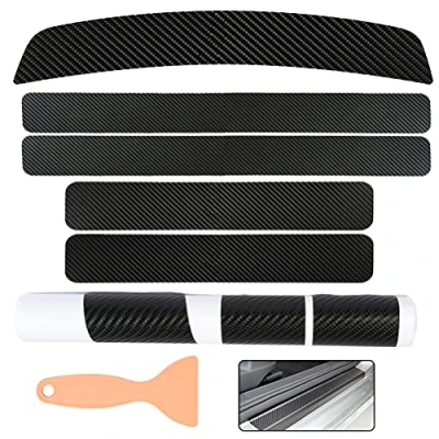 Image of 6 PCS Car Sill Protectors Strips with Scraper, Anti Scratch Door Bumper Protector Film, 4D Carbon Fiber Guard Sticker Strong Adhesive for All SUV Truck