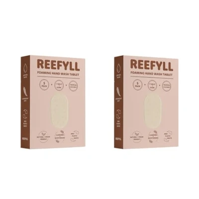 Image of Reefyll Foaming Hand Soap 5 Refill Tablets, Dissolvable Plastic Free Wash Pods, Just Add Water to Transform Velvety Foam, Tropical Coconut Scent Duo Pack