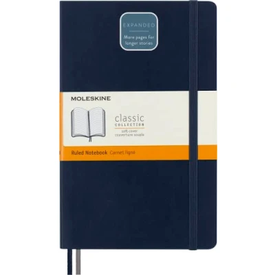 Image of Moleskine Classic Notebook Expanded, Ruled Notebook, Soft Cover and Elastic Closure, Size Large 13 x 21 cm, Colour Sapphire Blue, 400 Pages