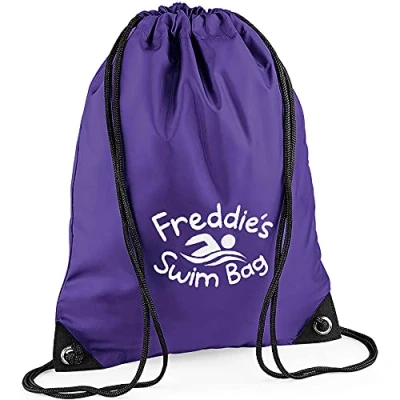 Image of TeddyTs Personalised Swim Design School Sports PE Drawstring Swimming Bag (Purple), 45cm x 33cm