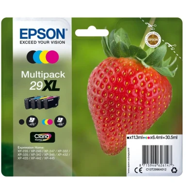 Image of Epson Multipack 29XL Strawberry, Original XL High Yield Ink Cartridges, 4 Colors Black, Cyan, Magenta, Yellow