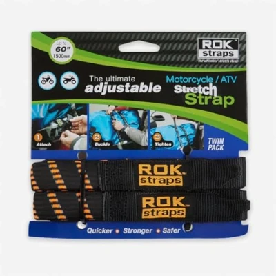 Image of Rok Straps Motorcycle Adjustable Luggage Strap 16mm Upto 42&quot; 310 to 1060mm (Twin Pack) Black/Orange/Reflective ROK360