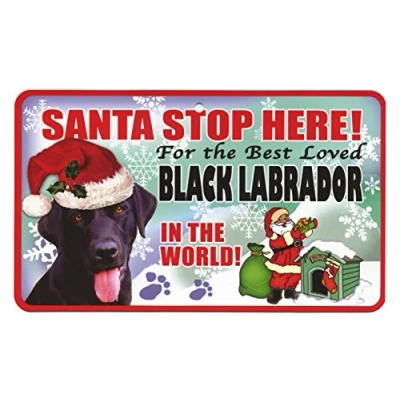 Image of Santa Stop Here Pet Sign Black Labrador