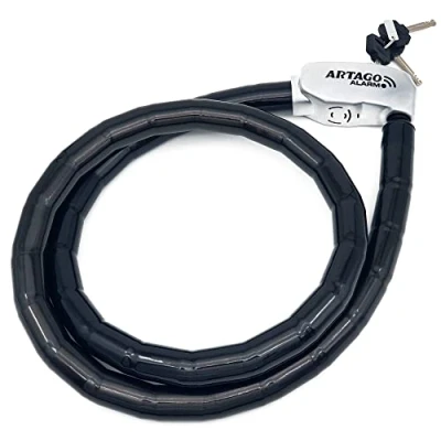 Image of Artago ART6150 Hi End Python Cable Lock with or Without Alarm 120dB, Armored Articulated Steel Cable, 150cm/4,9ft, Flexible, ON Button, Warning Function, Anti Theft for Motorcycle Bicycle Scooter