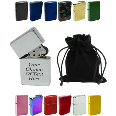 Image of Personalised Engraved Lighter for Birthday, Fathers Day, Anniversary, Choice of Colours With Luxury Gift Pouch Packaging (Silver)