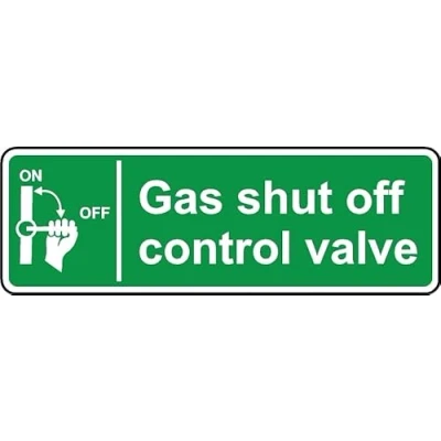 Image of Gas Shut Off Control Valve Safety Sign (L) 1mm Plastic (300m x 100mm)