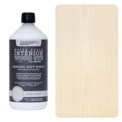 Image of Littlefair&#039;s Wood Stain Water Based 1 LTR Indoor Furniture Light &amp; Dark Finishes Special Non Toxic Eco Friendly Formula for Crafts Colour: Sensual Soft White