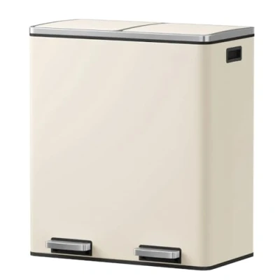 Image of EVRE 60L Kitchen Waste Rubbish Recycling Soft Close Bin 2 x 30L Double Compartment Separation with Removable Plastic Buckets, Odour Seal, Smudge &amp; Fingerprint Resistant… (Cream)
