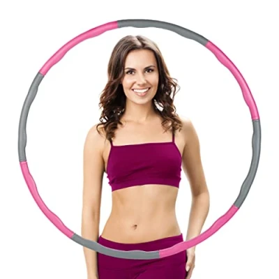 Image of Relaxdays Exercise Hula, 95 cm ø, Fitness Hoop for Adults, Massage, Weight Loss, Abdominal Training, Pink/Grey, Plastic Rubber