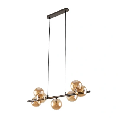 Image of Ester Bar Pendant Ceiling Light Brown, Amber Glass 7xG9