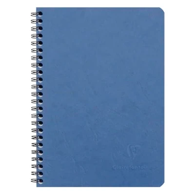 Image of Clairefontaine Ref 785664C Age Bag Wirebound Notebook (120 Pages) A5 Size, Lined Rulings, 90gsm Brushed Vellum Paper, Pocket for Loose Documents Blue Cover,14.8x21cm