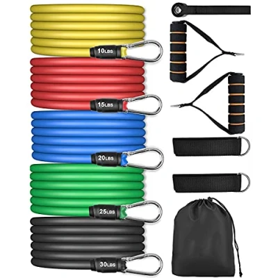 Image of Exercise Bands Set Resistance Elastic Fitness Tubes Kit for Home Workout with Handles, Ankle Straps, Door Anchor, Crrying Bag Chest Expander Suitable Unisex Gym Sport
