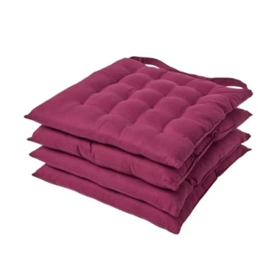 Image of HOMESCAPES Plum Seat Pads for Dining Chair, Set of 4 100% Cotton Chair with Straps, 40x40 cm