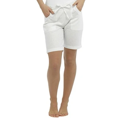 Image of Tom Franks Ladies White Linen Blend Mid Length Shorts Size 18