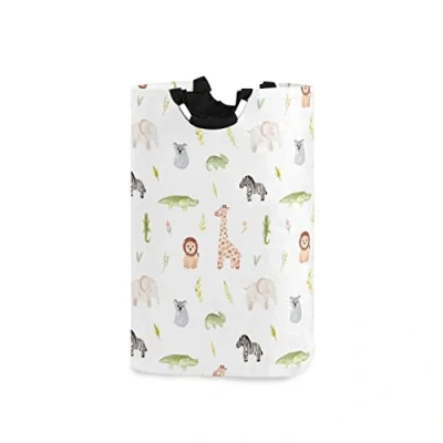 Image of Safari Animals Laundry Basket Large Collapsible Waterproof Hamper with Handles Portable Storage Dirty Clothes Toys Organizer for College Dorms, Nursery, Bathroom