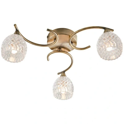 Image of Boyer 3 Light Semi Flush Multi Arm Ceiling Antique Brass, Glass, G9
