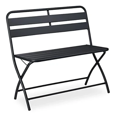 Image of Garden bench, foldable, hbt: 83,5x90x49 cm, weatherproof, 2 seater, garden, balcony, folding steel grey Relaxdays
