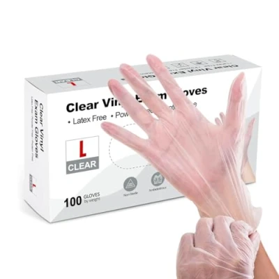 Image of Disposable Clear Vinyl Gloves Pack of 100, Latex Free, Powder Multi Purpose Gloves, Disposable, Extra Strong, Surgical for Medical, Food Handling, Cleaning (200, LARGE)